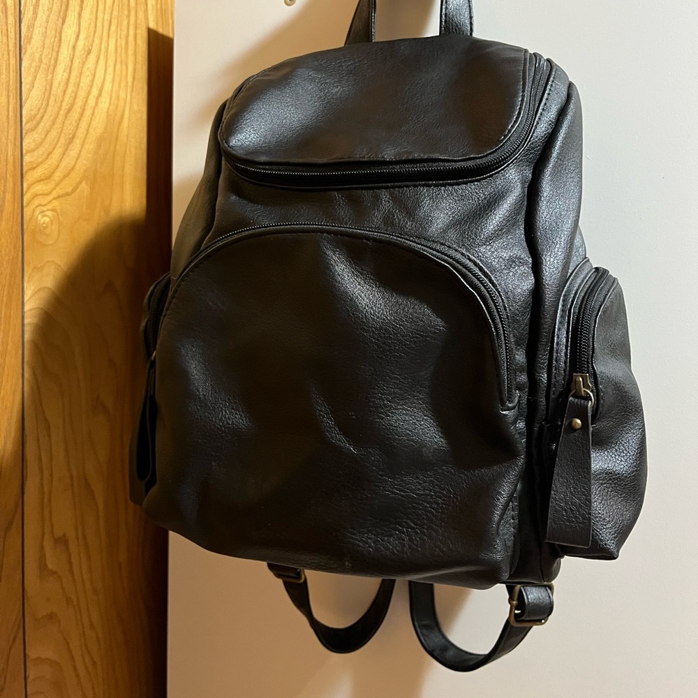 Black leather backpack